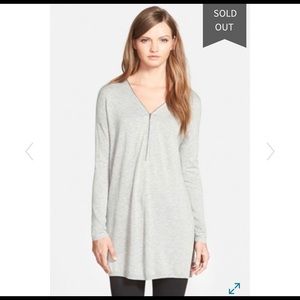 Trouve Zip Neck Tunic Sweater in Gray Heather